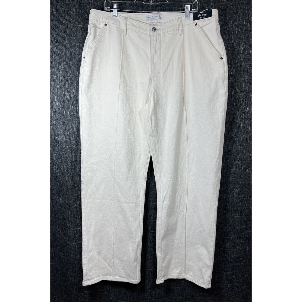 NWT Abercrombie & Fitch Sz 33 16R Jeans The Baggy Mid Rise Cream Curve Love New